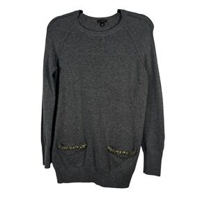 Ann Taylor Sweater Women's Gray Beaded Pocket Wool Blend Size S